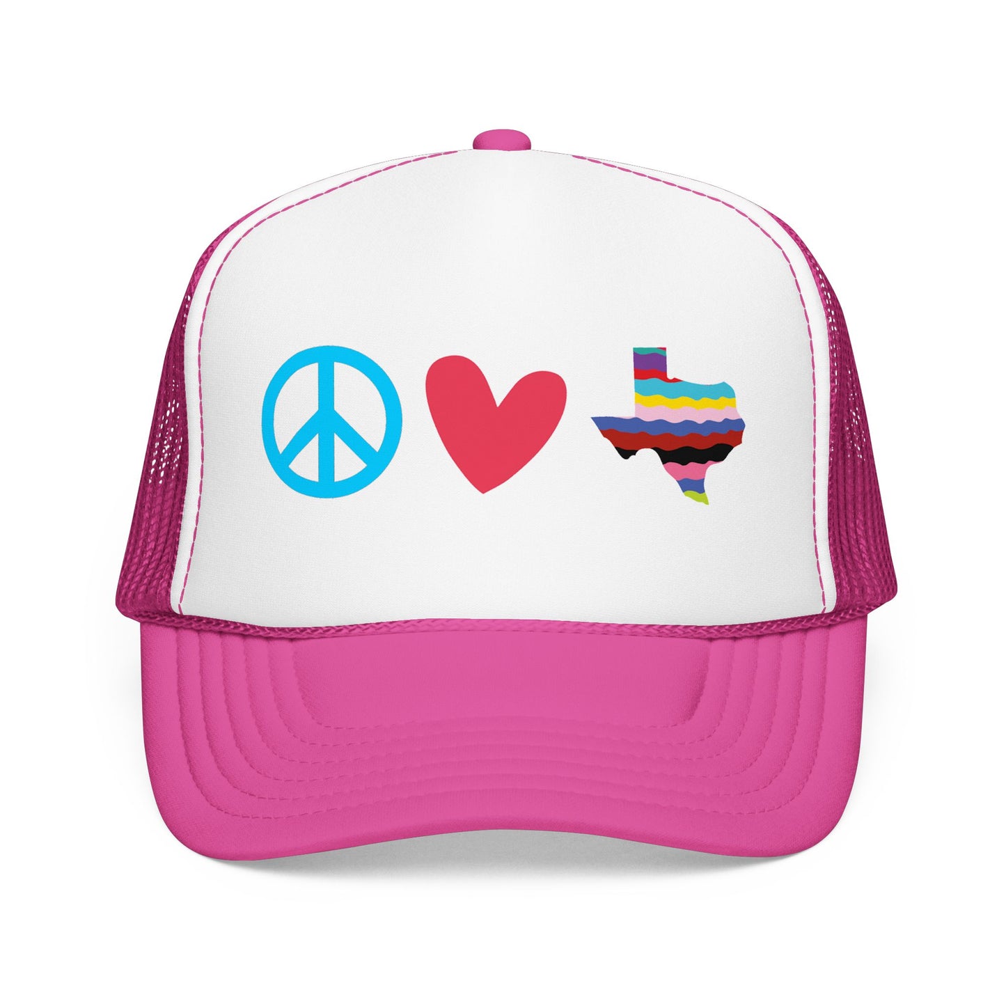 
                  
                    Peace Love Texas Trucker Hat — Foam Mesh Cap
                  
                