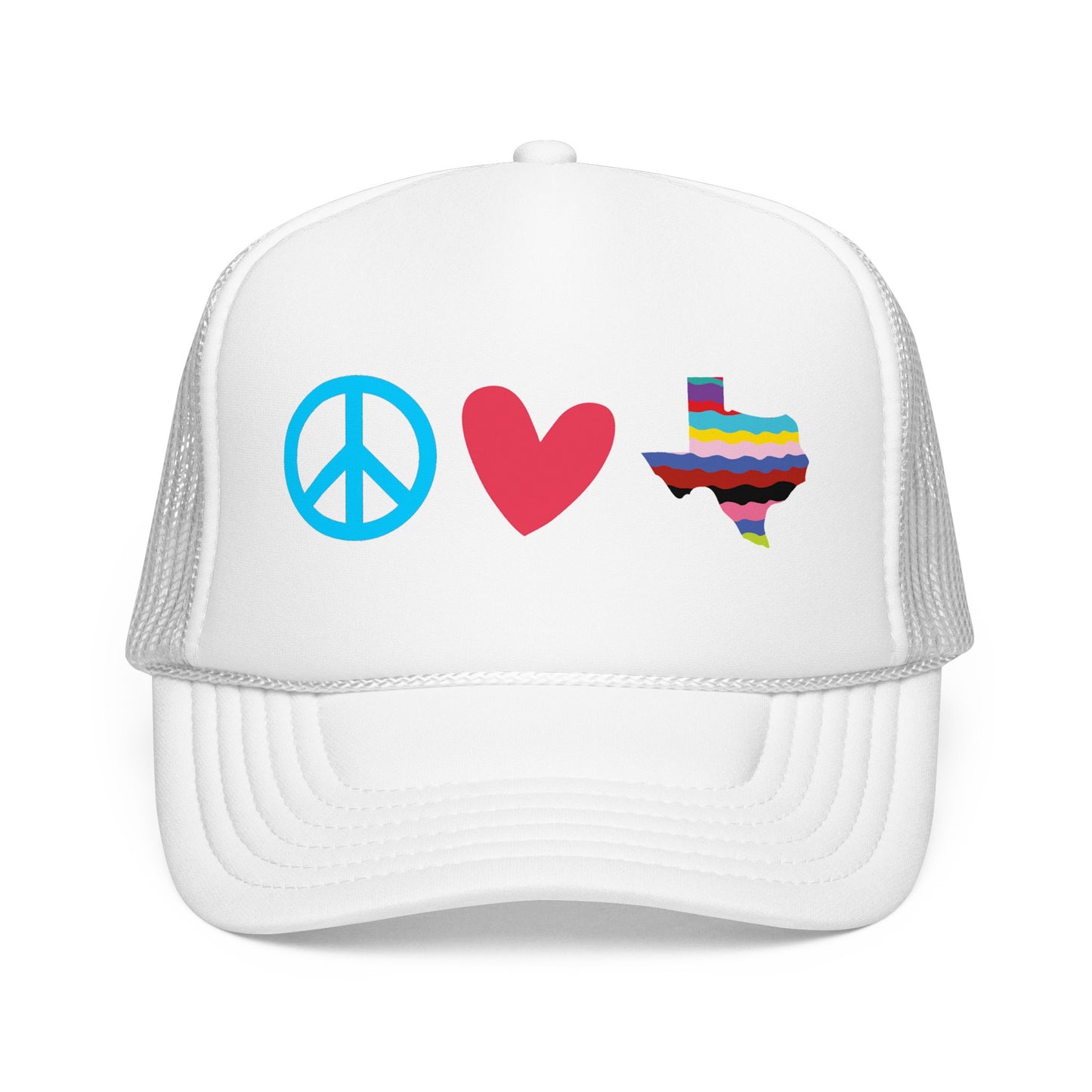 
                  
                    Peace Love Texas Trucker Hat — Foam Mesh Cap
                  
                