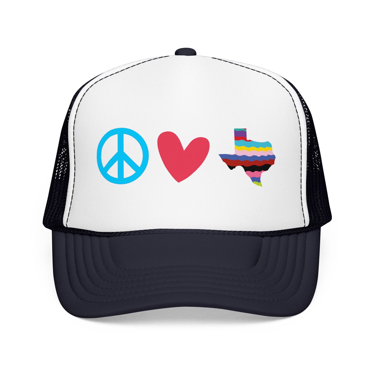 
                  
                    Peace Love Texas Trucker Hat — Foam Mesh Cap
                  
                