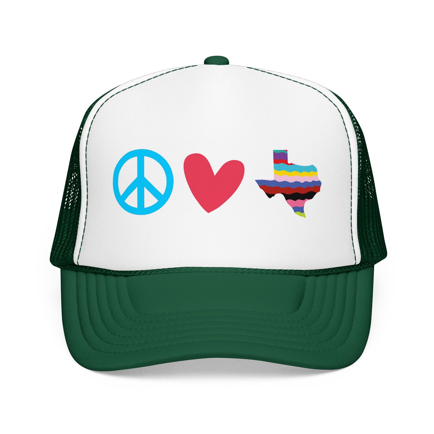 
                  
                    Peace Love Texas Trucker Hat — Foam Mesh Cap
                  
                
