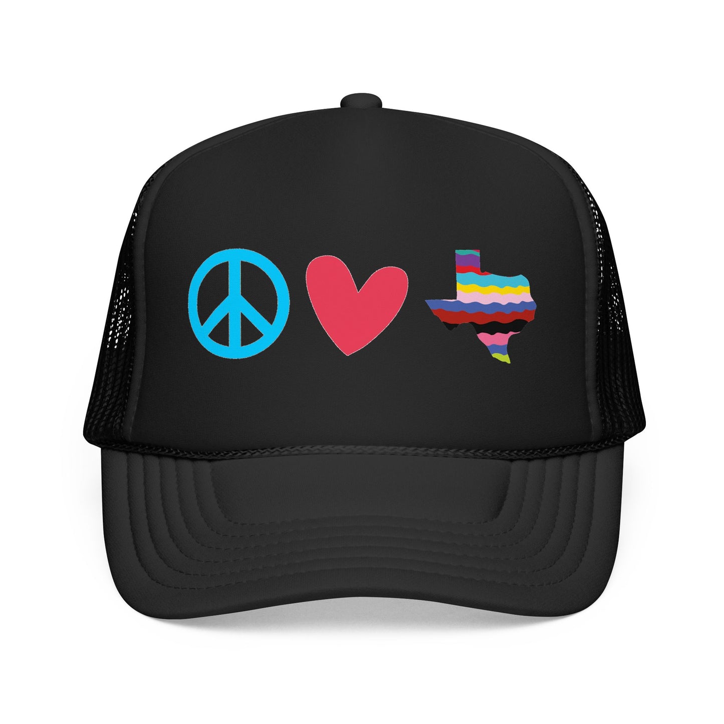 
                  
                    Peace Love Texas Trucker Hat — Foam Mesh Cap
                  
                