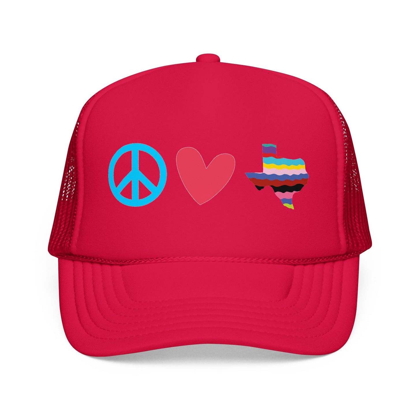 
                  
                    Peace Love Texas Trucker Hat — Foam Mesh Cap
                  
                