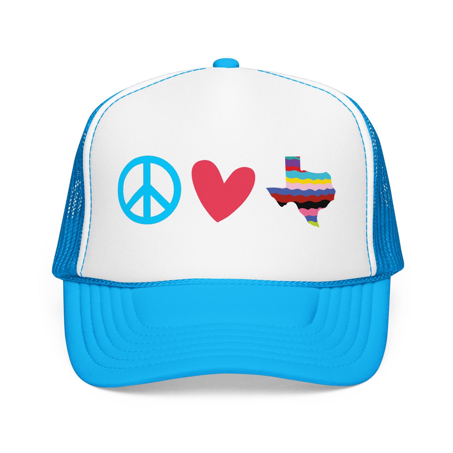 
                  
                    Peace Love Texas Trucker Hat — Foam Mesh Cap
                  
                