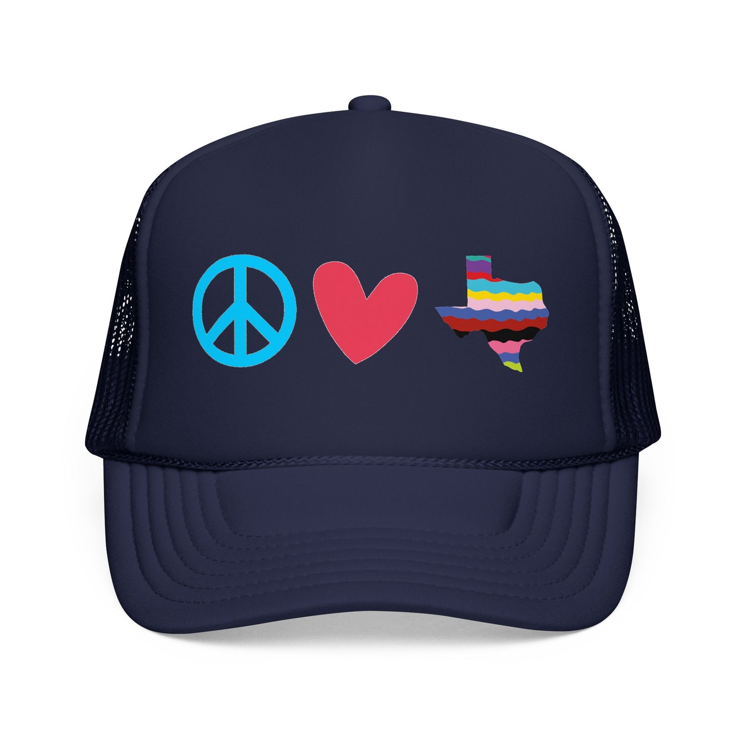 
                  
                    Peace Love Texas Trucker Hat — Foam Mesh Cap
                  
                