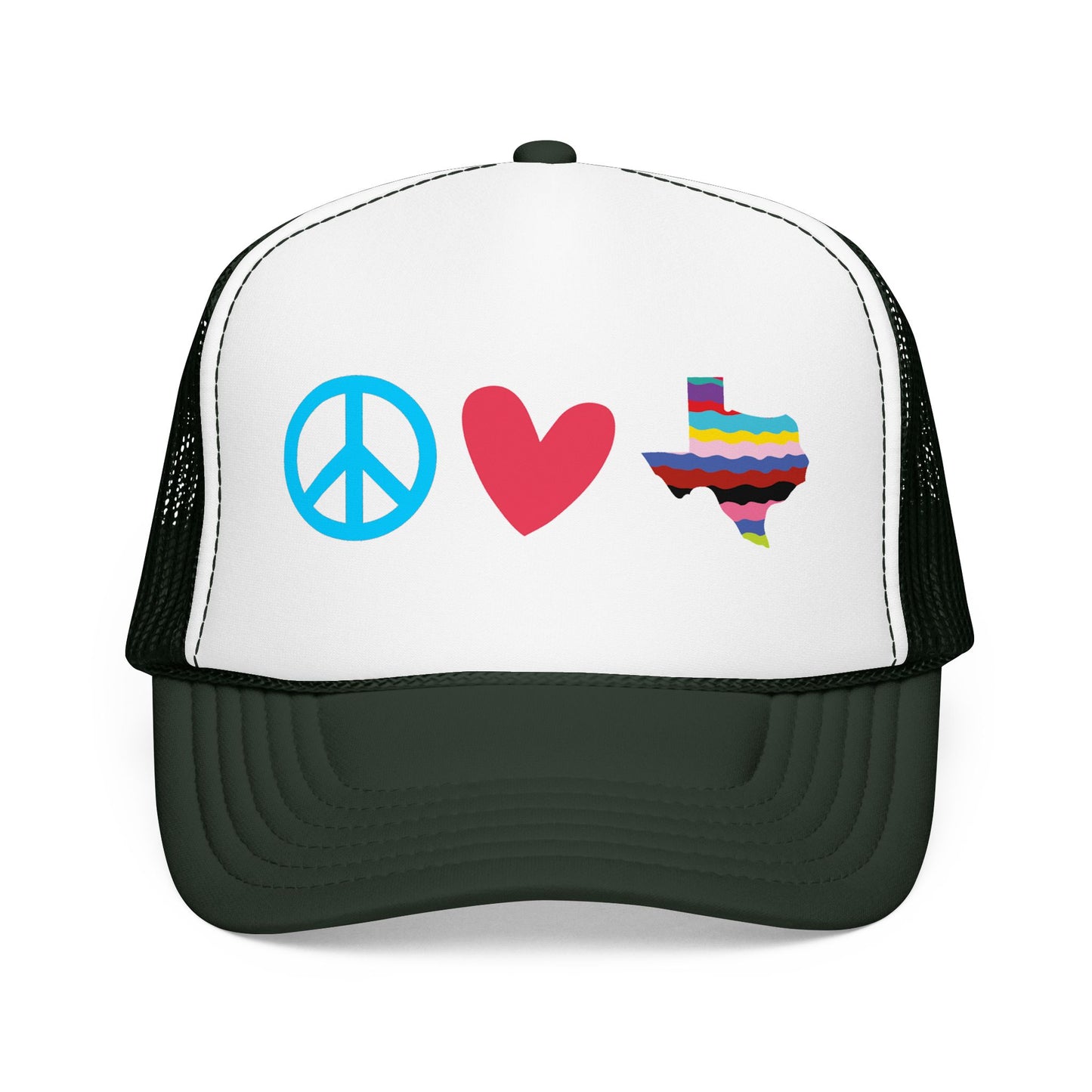 
                  
                    Peace Love Texas Trucker Hat — Foam Mesh Cap
                  
                