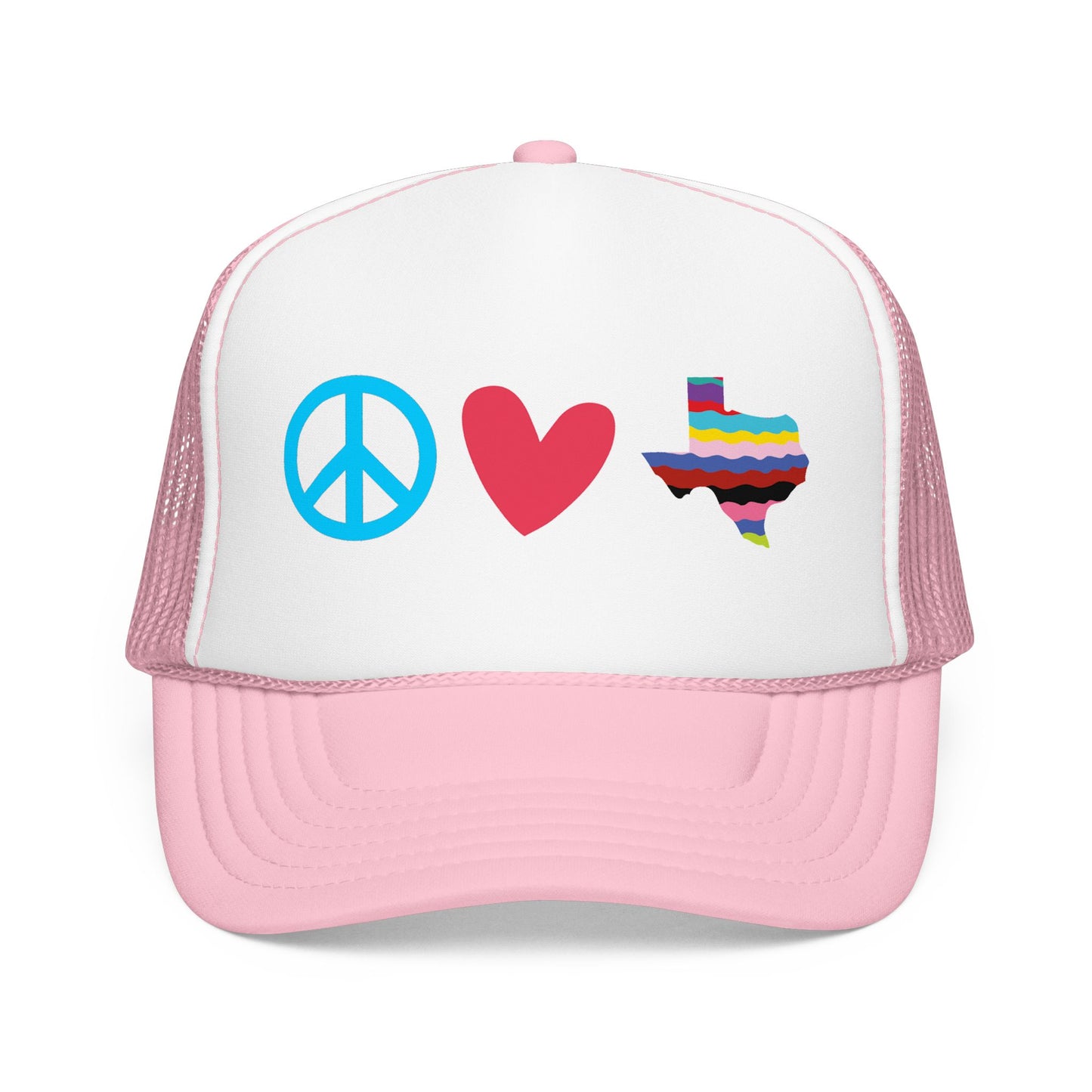 
                  
                    Peace Love Texas Trucker Hat — Foam Mesh Cap
                  
                