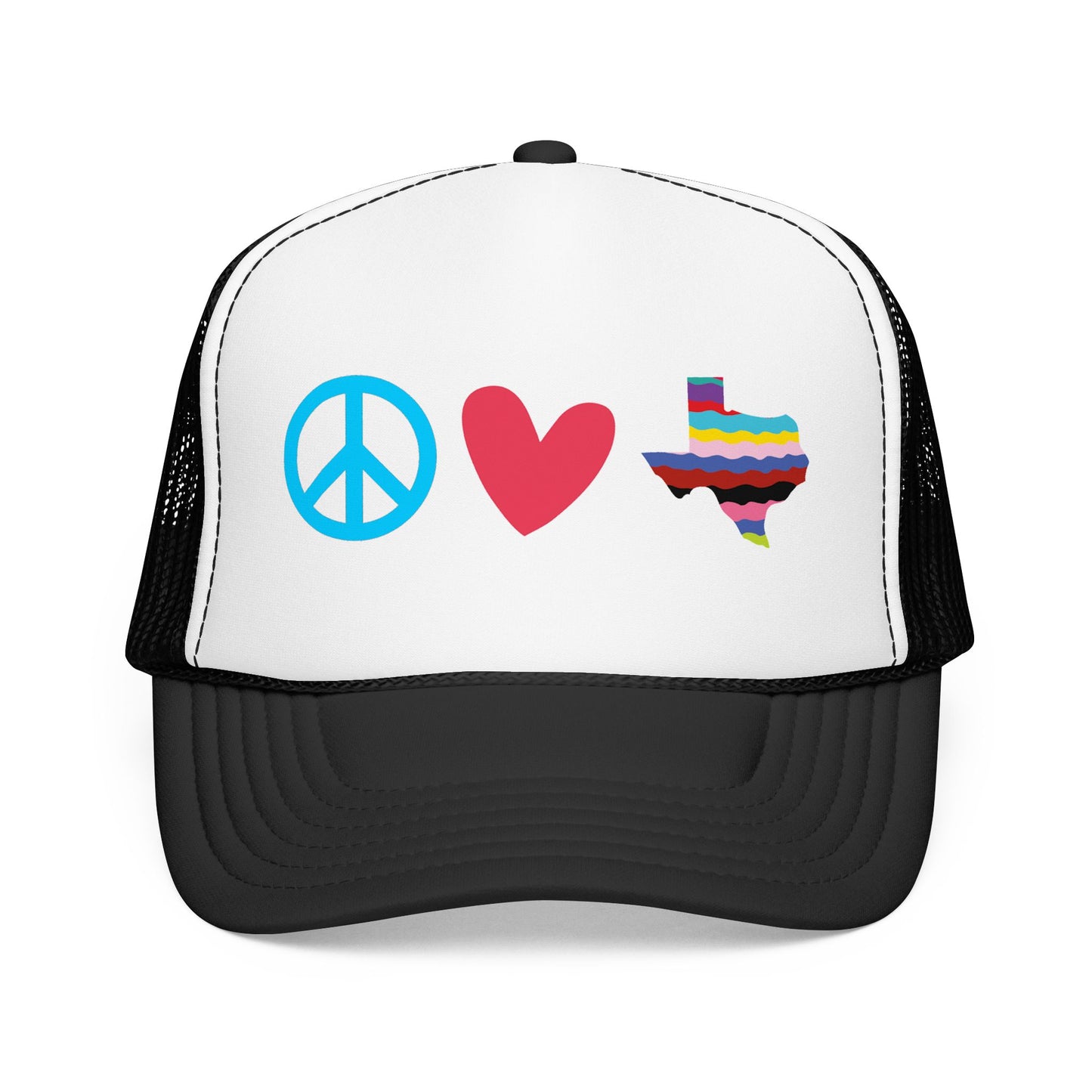 
                  
                    Peace Love Texas Trucker Hat — Foam Mesh Cap
                  
                