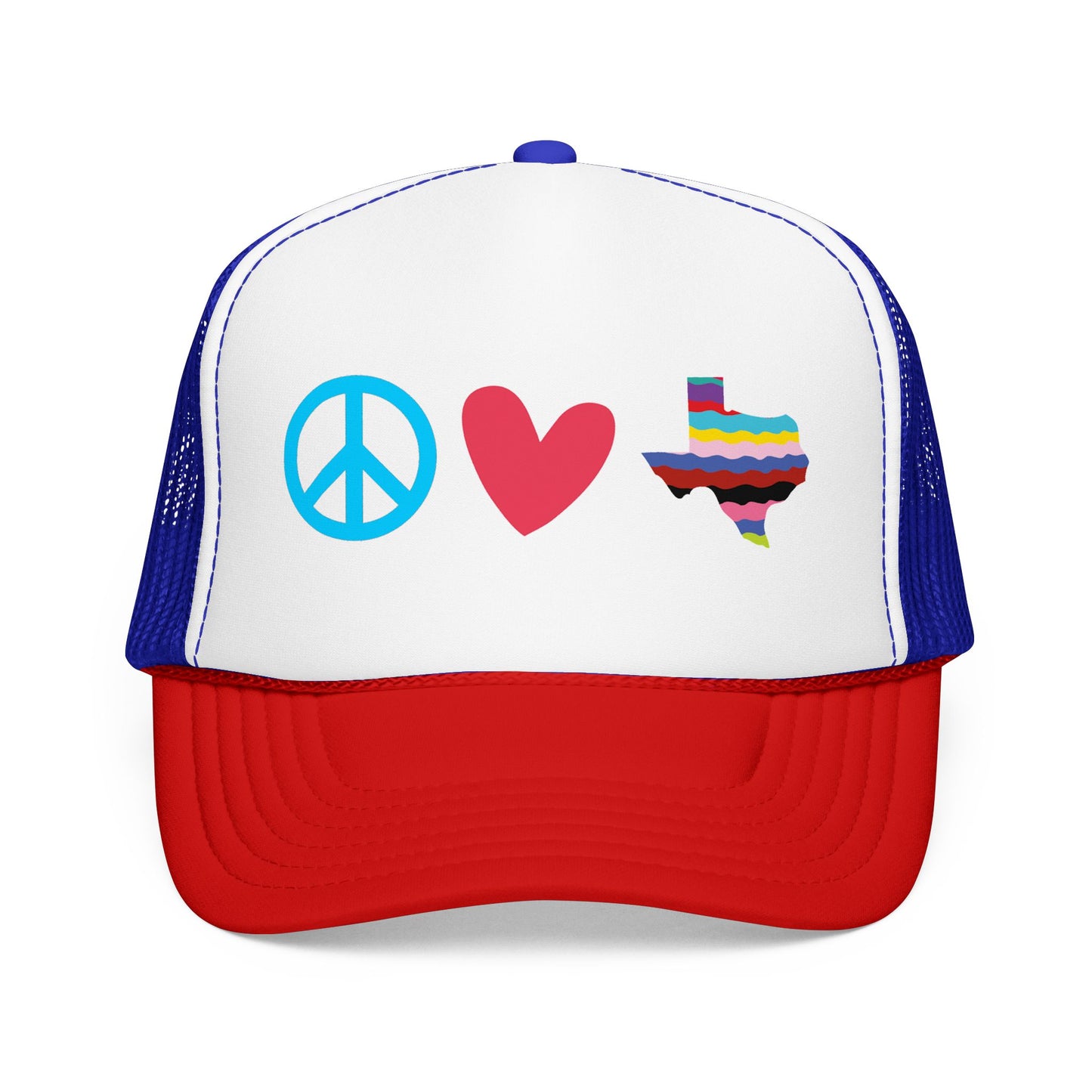 
                  
                    Peace Love Texas Trucker Hat — Foam Mesh Cap
                  
                